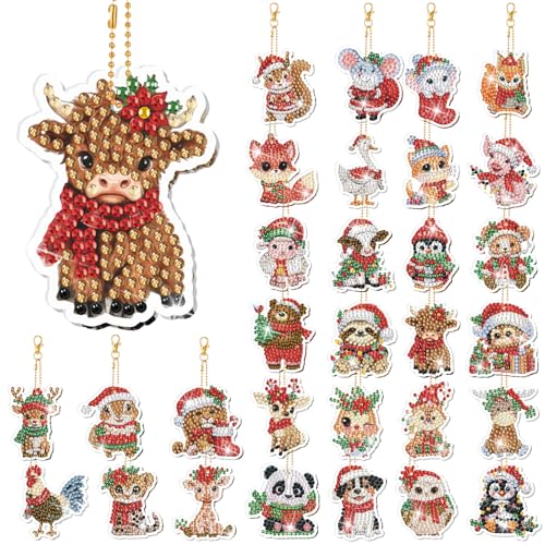 WILLBOND 30 Pcs Christmas Animals Diamond Art Keychain Ornaments Kits - color: Christmas Animal