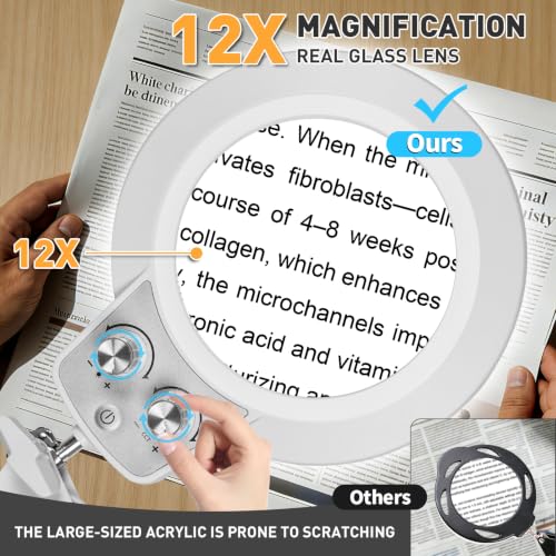 Floor Magnifying Glass with Light, 4 Wheel Stable Stand Base 12X - color: White