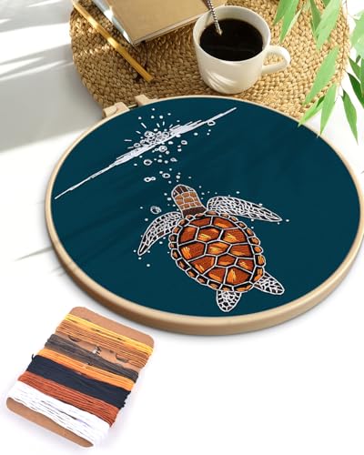 TINDTOP Embroidery Kit for Beginners Adult, Turtle Embroidery Practice Kit - color: Turtle