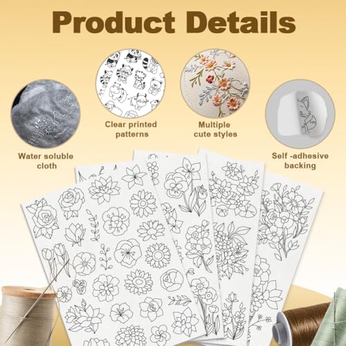 43Pcs Flower Leaf Water Soluble Hand Sewing Stabilizers - style: Various Flower