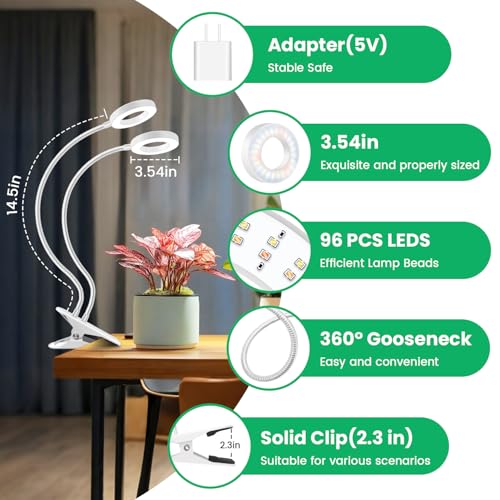 Wiaxulay Plant Grow Light Indoor Growing, 3.5in Clip Full Spectrum 2 Pack - size: 2 Pack