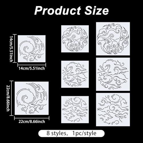 FREEBLOSS 8pcs Sashiko Stencils Plastic Sashiko Template Square Surf Embroidery Patterns Drawing Line Templates for Sewing Hand Quilting 5.5"/8.7"