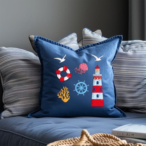BENECREAT 4Sheets 55Pcs Water Soluble Embroidery, 11.7x8.3inch Summer Ocean Navigation Pattern Transfers Water Soluble Stabilizer for Embroidery Stick and Stitch Embroidery Designs - style: Ocean Navigation