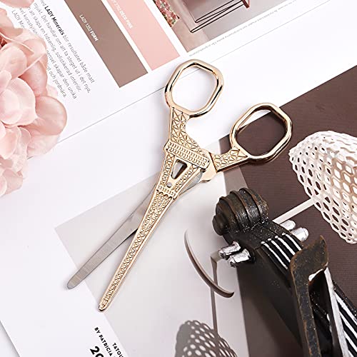 SUNNYCLUE 5.5Inch Sewing Scissors Vintage Stainless Steel European Tower Scissors for Fabric & Paper Cutting Craft Threading Household Daily Use Cross-Stitch, Light Gold - color: Light Gold