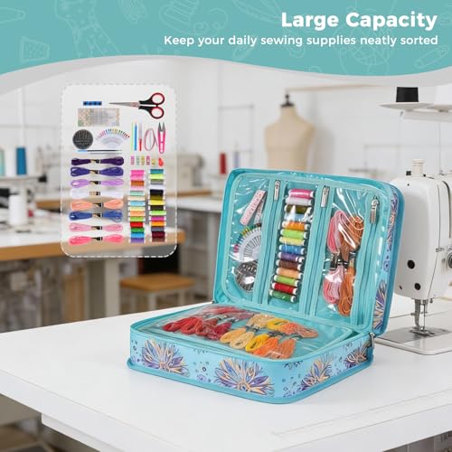 Hautton Sewing Craft Supplies Storage Tote, Large Capacity Organizer Bag with Multi Clear Pockets and Handle for Knitting, Crochet, Art Tools, Threads, Needles, Scissors and Accessories -Emerald - color: Emerald