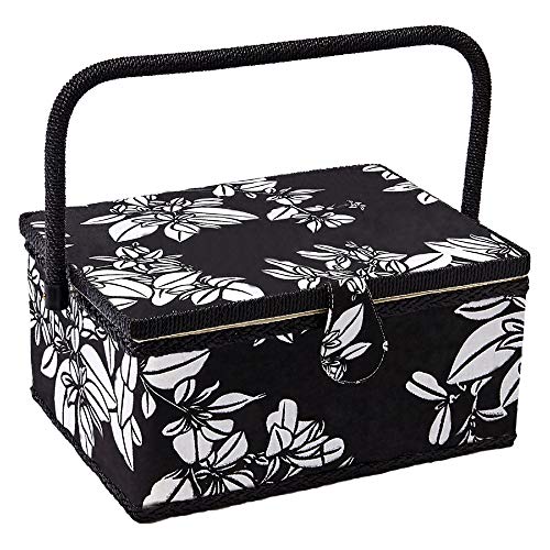 Sewing Basket with Floral Print Design - Sewing Kit Storage Box with Removable Tray, Built-in Pin Cushion and Interior Pocket - by Adolfo Design (Medium - 11" x 7" x 5.5", Hibiscus) - color: Hibiscus, size: Medium - 11" x 7" x 5.5"