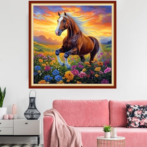 Redxing Stamped Cross Stitch Kits Embroidery kit for Beginners Adults Full Range of Embroidery Patterns Starter Kits DIY Printed Cross Stitch Kits Needlepoint Kits 11CT-Flowers and Horses 18x18 inchs - color: Artskits31