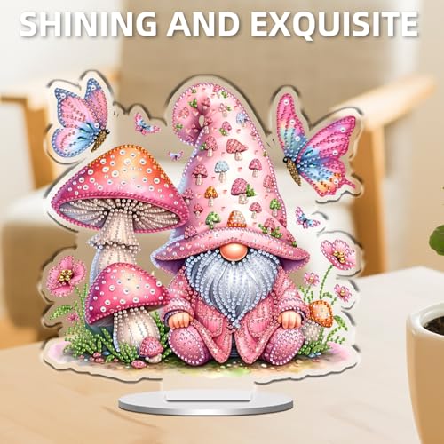 POETRYDRAW DIY Diamond Art Ornament Desktop Kit Mushroom Gnome, Stand Up Acrylic Diamonds Painting Ornament for Adults, 5D Special Diamond Gem Craft Tabletop Placement Board Kit - color: Mushroom Gnome