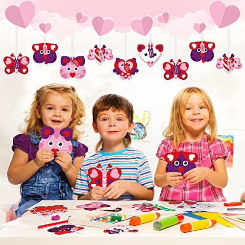 Tatuo 30 Set Valentine's Day DIY Craft Kit Hanging Ornament Classroom Decorations Valentines Cutouts Stickers Crafts for Game Activity Home Party Supplies