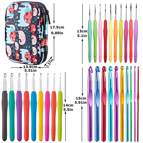 100pcs Crochet Hooks Set in Case Ergonomic Soft Grip Handles Weave Yarn Knitting Needles Kit and Crochet Needle Accessories Crochet Kit Complete Crochet Set for Beginners and Experiecced Crochet Lover - color: Navy Blue