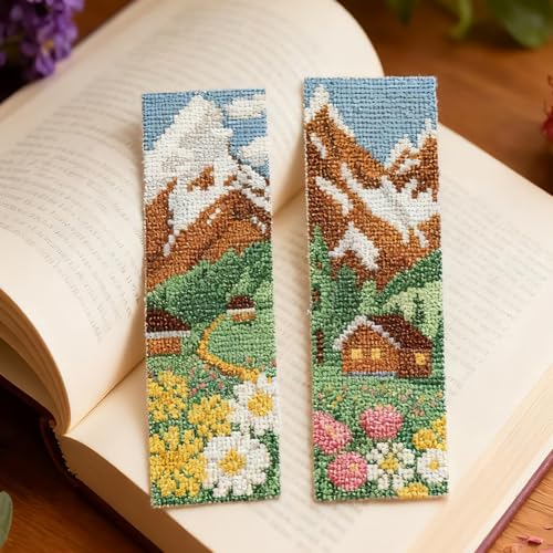 ACRNIGHEET 6PCS Cross Stitch Bookmark Kit for Beginner Stamped Cross Stitch Kits for Adults Mountain Fields DIY Embroidery Bookmark Kits Needlepoint Kit with Instructions Craft Gift 8.5''x3'' 11CT - style: Landscape Patterns 4