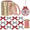 Beeveer 12 Sets 3 Inch Beech Wood Embroidery Hoops with Bows Rope Xmas