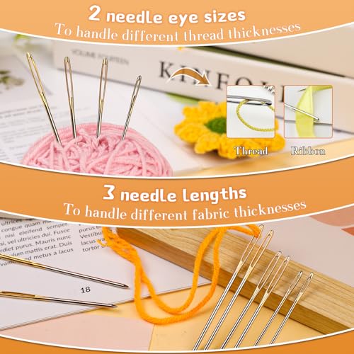 TLKKUE 12 Pcs/3 Sizes Large-Eye Blunt Needles, Steel Yarn Needle Gold - color: Gold, size: 3 sizes/12 pcs