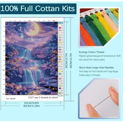niurenmaoyi Landscape Scenery Stamped Cross Stitch Kits for Beginners,Waterfall Counted Embroidery Craft Kits for Adults,Needlepoint Kits for Adults,Wall Art 11.8X15.8In - color: Cross Stitch Kits0429-03