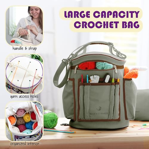 Crochet Kit for Beginners Adults and Kids - Beginner Crochet Kit for Adults with Step-by-Step Video Tutorials, Amigurumi and Crocheting Kit, Crochet Starter Kit with Soft Crochet Yarn and Crochet Bag - color: Sage Green, style: Crochet Kit + Bag