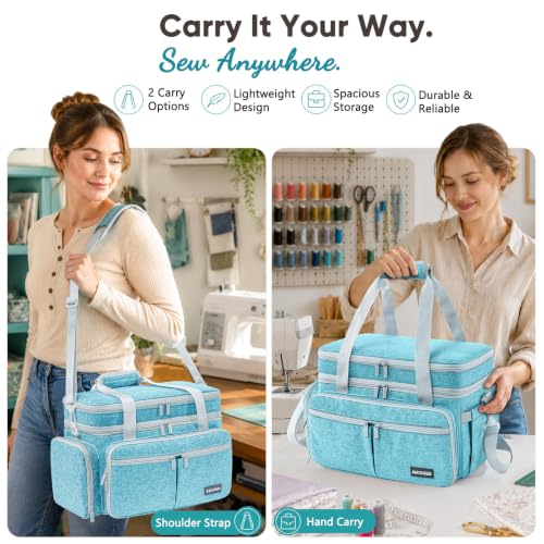 AMOIGEE Double Layer Sewing Organizer Bag with 2 Clear Storage Sewing Boxes - color: Turquoise