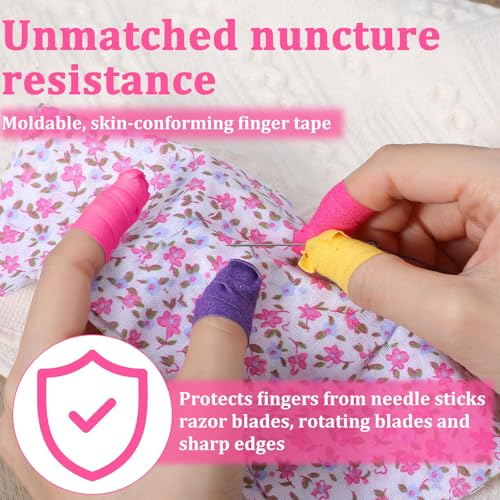 3 Rolls Thimble Tape for Hand Sewing, Self-Adhesive Cotton Bandage Wrap Finger Protector, Breathable Knitting Thimble Craft Tape for Quilting, Embroidery DIY Crafts (Yellow, Purple, Purple Red)