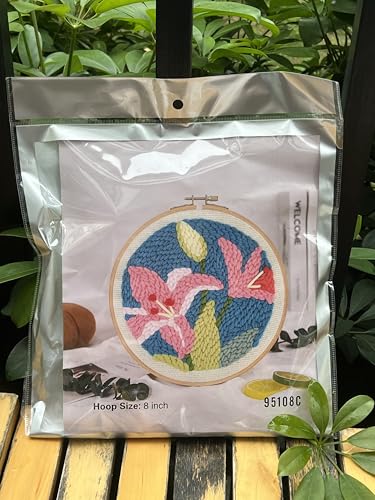 Meoe&heome Punch Needle Kit for Beginners, DIY Embroidery Set with 20+ Patterns(Pink Lily) - color: Pink Lily