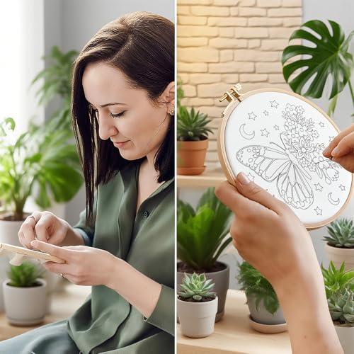 ORIGACH 6 Pack Butterfly & Flower Wreath Embroidery Kits for Beginners - style: Butterfly & Flower