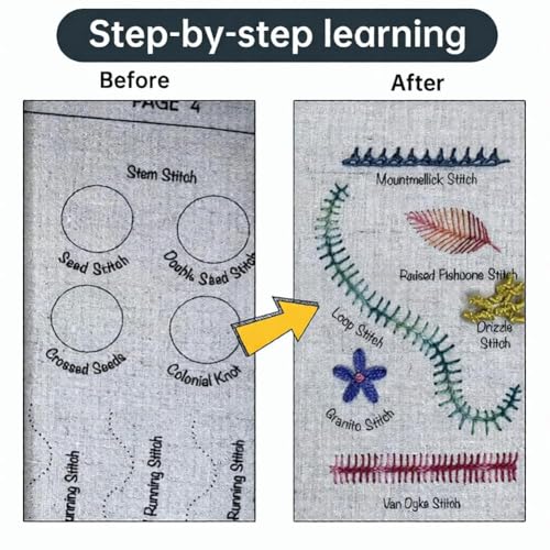 Mordely Embroidery Stitch Book Kit for Beginners, Complete Starter Set with Threads & Tools for Adults DIY Needlework