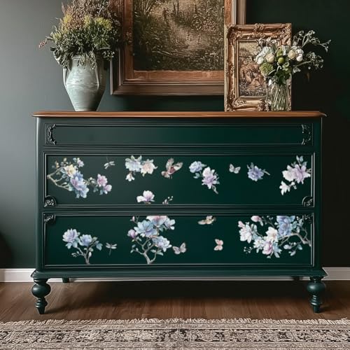 OLYCRAFT 3Pcs/Set Vintage Flowers Rub on Transfers for Furniture and Craft 6x12 Inch Peony Furniture Decal Transfer Stickers Rub on Decal with 1pc Scraper for Cabinet Wardrobe Decoration - style: Peonies