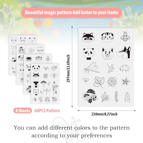 Magibeads 68 Patterns Animal Mushroom Water-Soluble Embroidery Dog Cat Flower Ladybug Dragonfly Stick and Stitch Embroidery Paper Starter Kit for Hand Sewing Beginners Adult - color: Animal & Plant