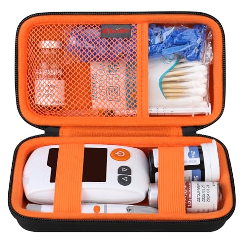 Elonbo Diabetic Supplies Travel Case for Glucose Meter Diabetes Testing Kit - color: Black+ Inside Orange