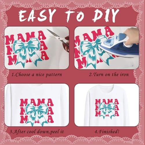 Dazoratix Mothers Day Iron on Transfers - 20 Sheets Mama Bow DTF Ready to Press Heat Patches Bulk Cute Mom Stickers Vinyl Decals for Women T Shirts Clothes Pillow Bag Hat Gifts DIY Crafts Decorations - style: Mama