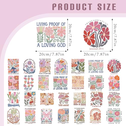 Dazoratix Christian Iron on Transfers - 28 Sheets Floral Bible Verse DTF Ready to Press for T Shirts Inspirational Heat Patches Viny Stickers Decals for Clothes Bags Hats Pillow DIY Crafts Decorations - style: Christian Floral