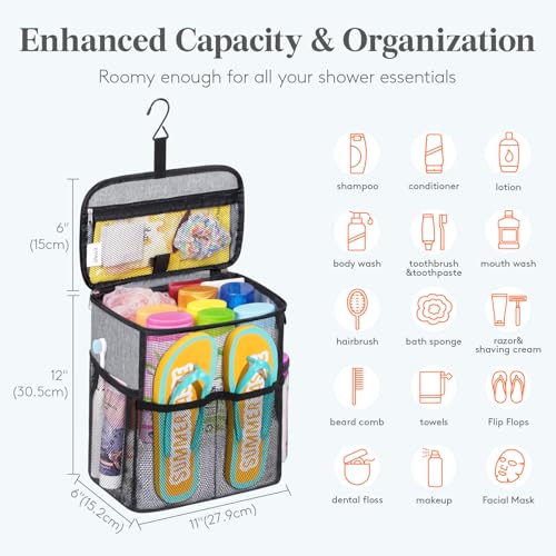Lifewit Mesh Shower Caddy, Hanging Bathroom Organizer with Slipper pockets - color: Grey