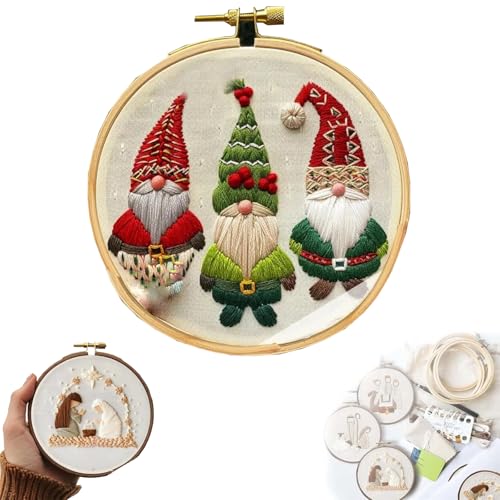 TINLOK Christmas Embroidery KIT,Adults DIY Handmade,Hand Embroidery Starter Kits with Stamped Embroidery Pattern,for Christmas Embroidery Kits for Adults Beginners Starter (A) - style: A