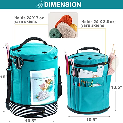 MYBAGZING Expandable Crochet Bag Organizer w/Yarn Grommets& Zipper Closure - color: Teal-Ⅱ, size: Medium-Zipper Closure