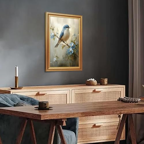 Wojuin Framed Vintage Blue Bird Floral on Branch Canvas Wall Art 16x24 inch - color: Bird, size: 24"L x 16"W