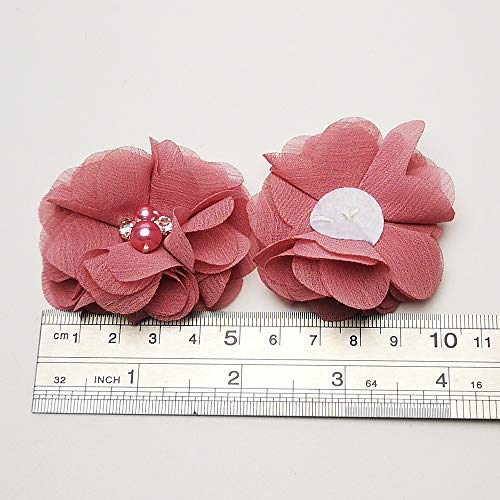 Chenkou Craft Pac.k of 12pcs Chiffon Flowers Ribbon Bows W/Beads 2-3/8" (60mm) Appliques Wedding Decor Bulk Lots (Lt. Mauve) - color: Lt. Mauve