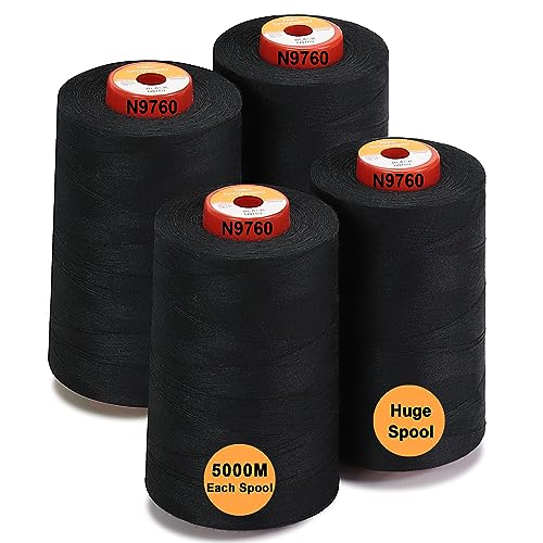 New brothread 4 Large Cones All Purpose Polyester Thread -Black - color: 4xBlack