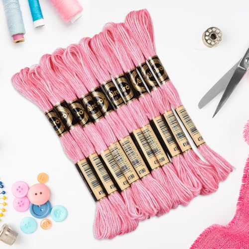 10 Skeins 87.5 Yards 6 Ply Variegated Hot Pink Embroidery Thread Segment Dyed Cross Stitch Floss Gradient Friendship Bracelet String Yarn Bulk for Sewing Making Jewelry Needlecraft Knitting - color: Hot Pink