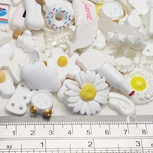 Chenkou Craft 50pcs Lots Mix Assorted White Craft DIY Flatbacks Resin Flat Back Buttons Scrapbooking (White) - color: White