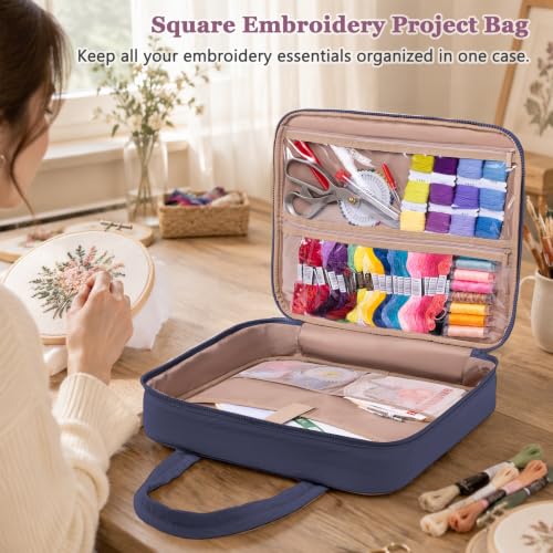 MYBAGZING Embroidery Bag Organizer,Cross Stitch Project Bag w/Hoop Storage - color: Navy