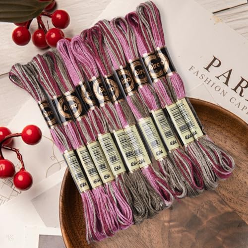 6 Strands Cross Stitch Threads Embroidery Floss Thread Bulk Purple Variegated Friendship Bracelet String Polyester Threads for Jewelry Making Sewing Cross Stitch Craft Knitting DIY Supplies - color: Purple,red
