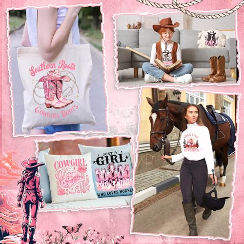 Fainne 12 Sheets Iron on Transfers, Western Pink Cowgirl Flower Decals - style: Pink Cowboy
