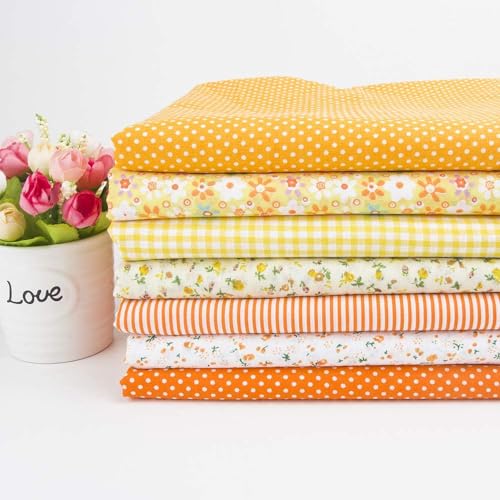 Cotton Fabric DIY Making Supplies Quilting Patchwork Fabric Fat Quarter Bundles DIY for Quilting Cotton Patchwork Cushions (Orange, 20" x 40") - color: 7pcs Orange, size: 20" x 40"