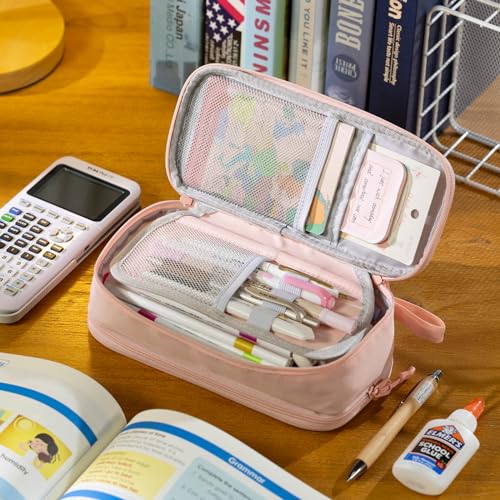 CICIMELON Large Pencil Case Big Storage Pen Pouch Bag with Compartment for School Supplies Office College Teen Boys Girls Adults, Upgraded Pink - color: Upgraded Pink