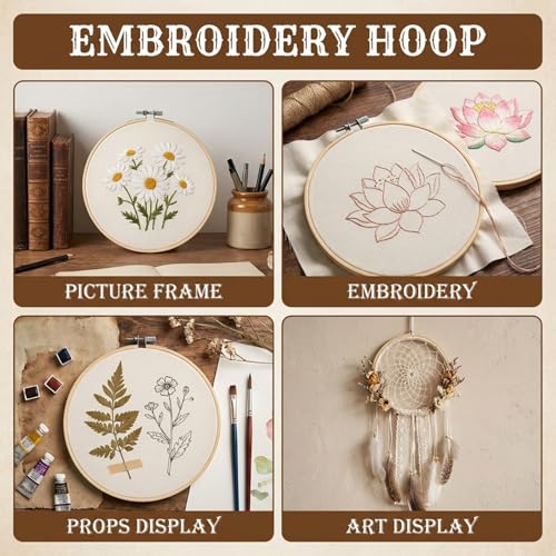 2PCS 8 Inch Embroidery Hoop Frame Set, Wood Embroidery Hoops 8 Inch, Round Circle Cross Stitch Hoop Ring for Embroideries Art Craft Sewing and Hanging Decoration