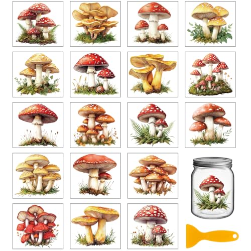 GLOBLELAND 18 Sheets Retro Mushrooms Transfer Stickers 3.9x3.6inch Plants Colorful Transfer Decal Rub on Transfer for Cup Decal Vase Glass Art Crafts Decorations - style: Mushrooms