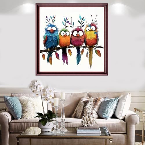 Redxing Stamped Cross Stitch Kits Full Range of Embroidery Starter Kits- Needlepoint Counted Cross Stitch Kits for Beginner Adults 11CT Printed Embroidery Kit-Colorful Birds Tree Branches 18x18 inch - color: Artskits36