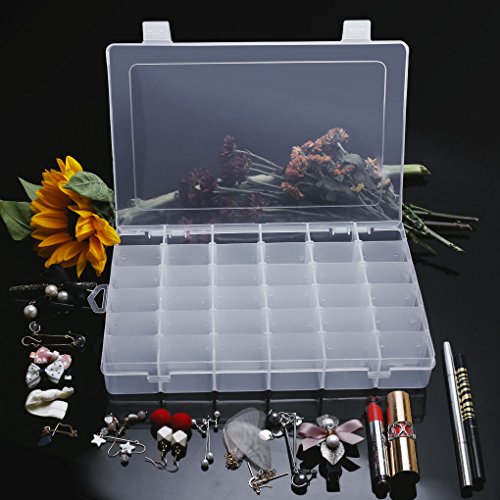 Gospire 36 Grids Clear Plastic Jewelry Box Organizer with Removable Divider - color: Clear-36 Grids