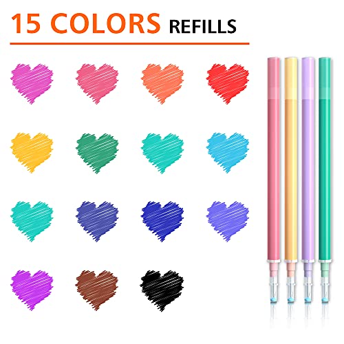Vanstek 15 Assorted Colors Erasable Pen Refills, Gel Ink Refills Compatible with Erasable Pens, Fine Point 0.7 mm, Perfect for Writing Planner & Crossword Puzzles - color: 15 Colors Refills