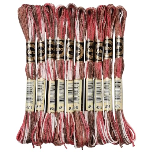 10 Skeins 6 Strands Red Embroidery Floss Threads Bulk Variegated Gradient Cross Stitch Thread Polyester Friendship Bracelets String for Jewelry Making Hand Sewing Knitting Stitching Crafts - color: Red