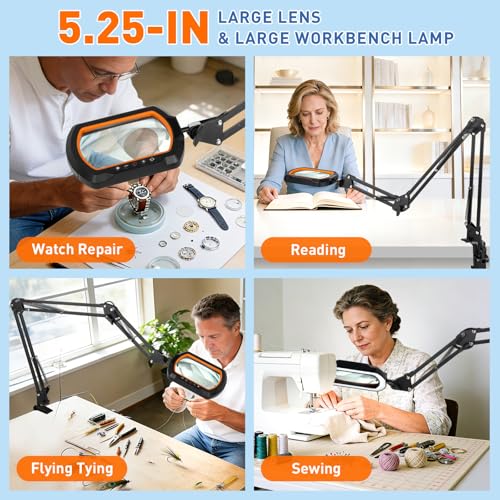 HITTI 12X Square Ultra Long Magnifying Glass with Light and Clamp - color: Yellow, size: 12X