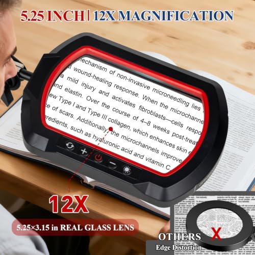 12X Square Magnifying Glass with Light and Clamp, Solder Helping Hand - color: Red, size: 12X